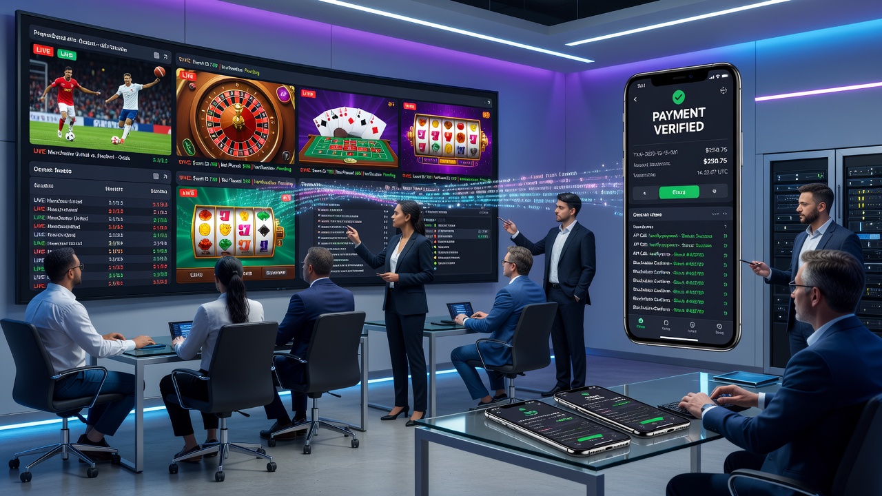 Illustration der mobilen Integration von Live-Events und Zahlungsprozessen in Sport- und Casino-Apps